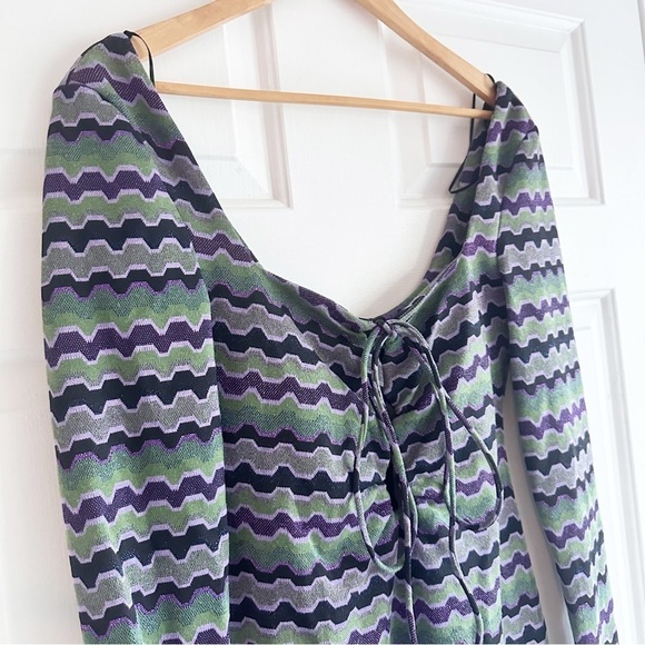 Zara‎ Retro Cutout long sleeve Mini Dress chevron bright printed metallic fabric - Picture 4 of 10